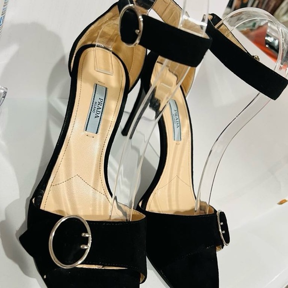 Prada Black Heeled Sandals with Silver Buckles - Picture 1 of 7